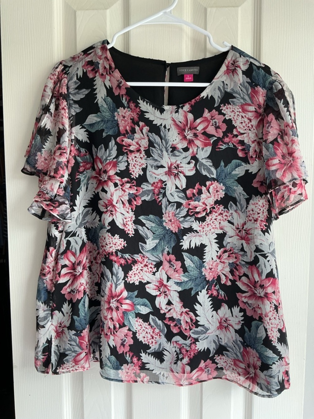 Vince Camuto Black Blouse with Pink Floral Print r
